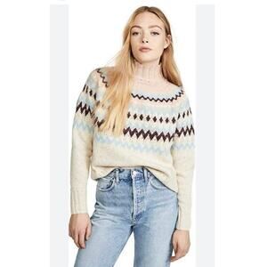 La Vie Knitted Rebecca Taylor Fair Isle Turtleneck Sweater Oatmel Combo Size XS